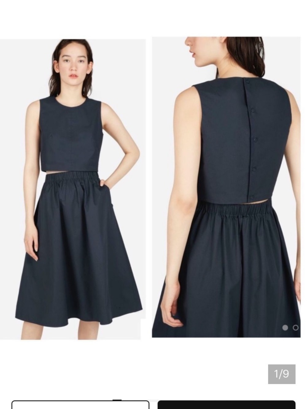 Everlane Black Clean Cotton Button Back Crop Top Tank Blouse Sz 4